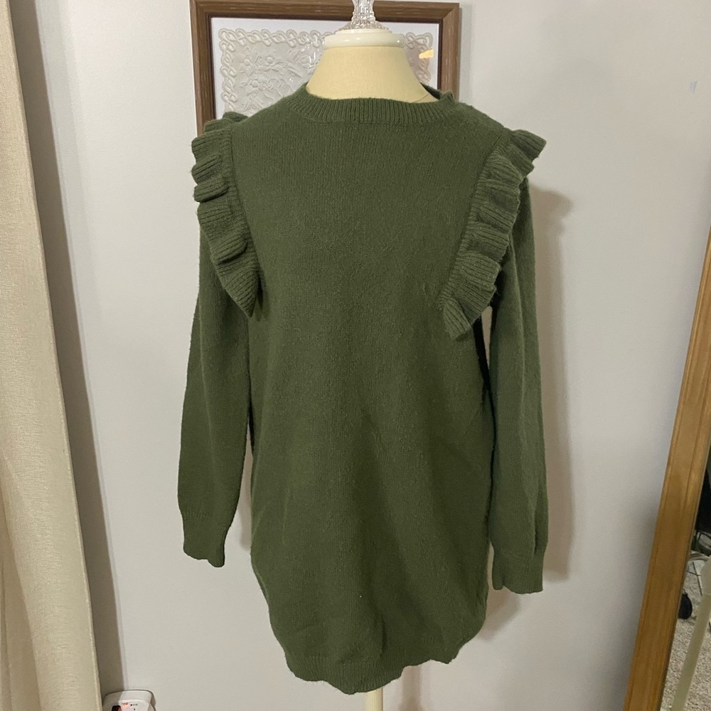 Dreamers by Debut Olive Ruffle Sleeve Sweater Dress